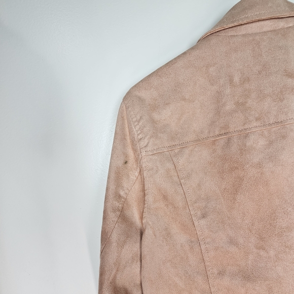 Blush pink ultra-suede jacket with asymmetrical "motorcycle" style zip front. - Picture 4 of 4